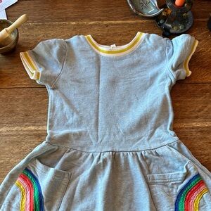Gray Knit Dress with Rainbow Pocket Embroidery